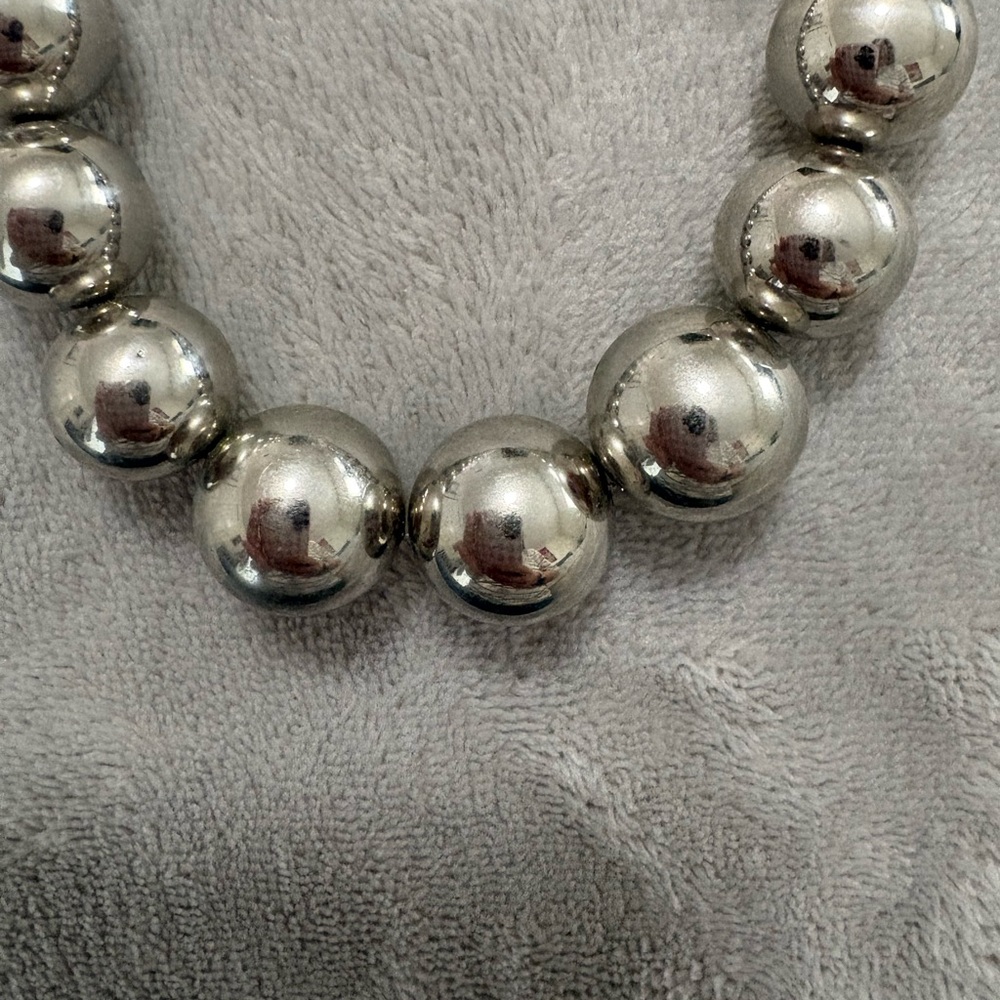 Classic Silver Bead Necklace - Polished Sphere Design